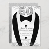 Black Tuxedo Suit Silver Mannen 60th Birthday Part Kaart (Voorkant / Achterkant)