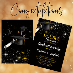 Black Two Graduates Dubbel Afstudeerfeest 2025 Kaart