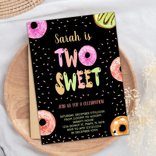 Black Two Sweet Pastel Donut Invitations Anniversa