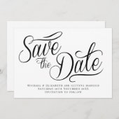 Black Typo Modern White Save The Date Kaart (Voorkant / Achterkant)