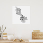 Black Typografische Map of Co. Leitrim, Ierland Poster (Keuken)