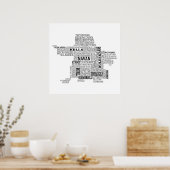 Black Typografische Map of Co. Meath, Ierland Poster (Keuken)