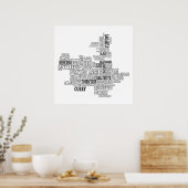 Black Typografische Map of Co. Sligo, Ierland Poster (Keuken)