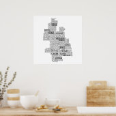 Black Typografische Map of Co. Tipperary, Ierland Poster (Keuken)