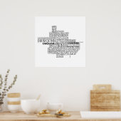 Black Typografische Map of Co. Tyrone, Ierland Poster (Keuken)