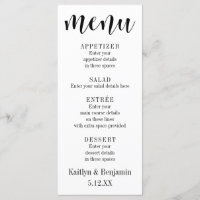 Black Typography Wedding Menu met Bokeh Back