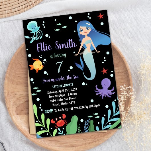 Black Under the sea Sirène Invitations d'anniversa