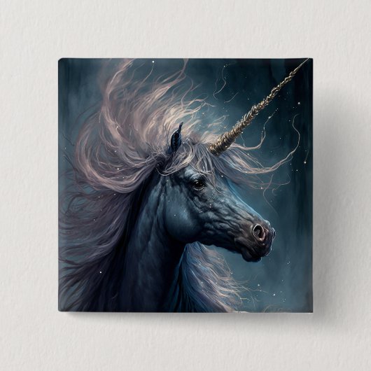 Black Unicorn Fantasy Art Vierkante Button 5,1 Cm (Voorkant)