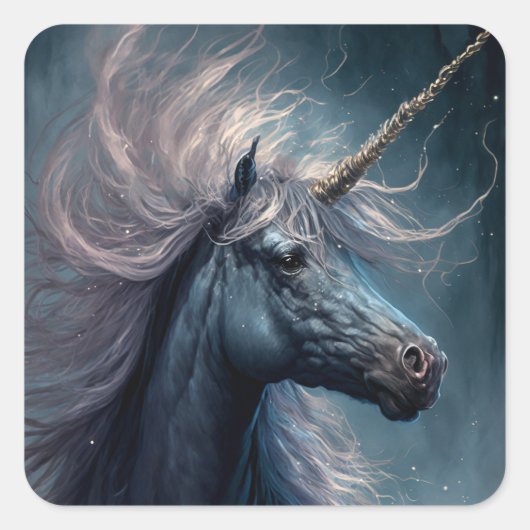 Black Unicorn Fantasy Art Vierkante Sticker (Voorkant)