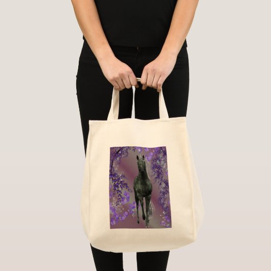 Black Unicorn Flowers Fantasy Canvas tas (Voorkant (product))