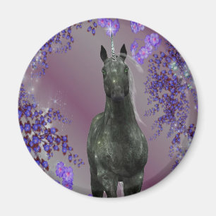 Black Unicorn Flowers Fantasy Magnet Magneet