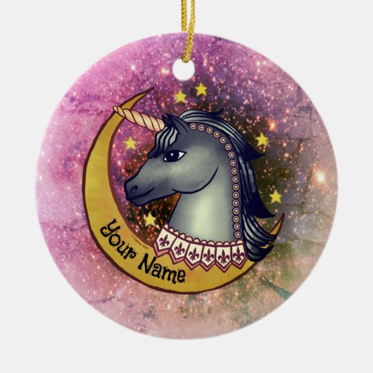 Black Unicorn Moon Keramisch Ornament (Voorkant)