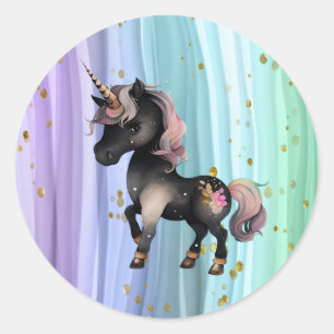 Black Unicorn Paars roze tail Ronde Sticker