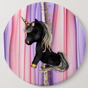 Black Unicorn Pink Ears Ronde Button 6,0 Cm