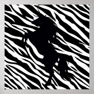Black Unicorn Silhouette op Zebra Print Poster