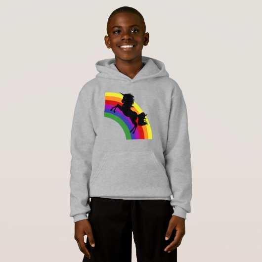 Black Unicorn Silhouette Rainbow Boys Hoodie (Voorkant volledig)