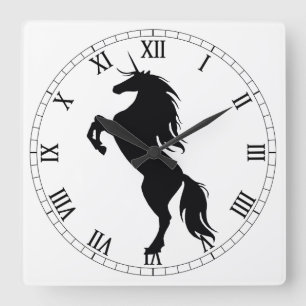Black Unicorn Silhouette Roman Numeral Clock Vierkante Klok