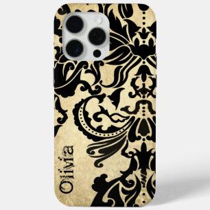 Black Vector Damask  gouden iPhone draagtas 15 Pro Max Hoesje