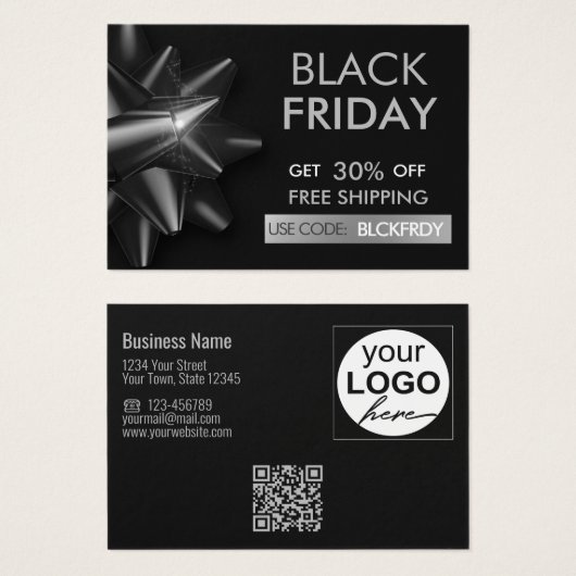 Black Vendredi Vente Bow Gris QR Code Carte de réd (Devant & derrière)