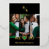 Black Vertical 3 Photos Collage Handwritten Fancy Folie Uitnodiging (Voorkant)