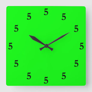 Black Vijf oClock ergens op Lime Green Vierkante Klok