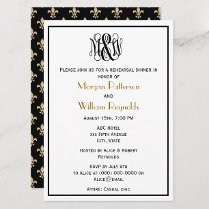 Black Vine Script Monogram DIY BG Rehearsal Fleur Kaart