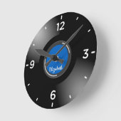 Black Vinyl Music Record Monogramme Horloge murale (Angle)