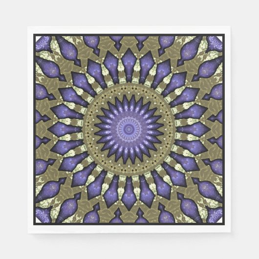 Black Violet Paars Faux Gold Mandala Pattern Servet (Voorkant)