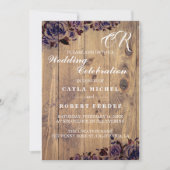 Black violet Rose Faire-part de mariage rustique (Devant)