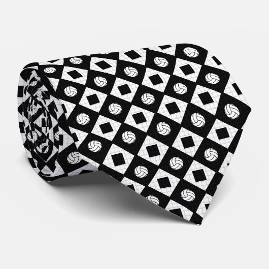 Black Volleyball Argyle Pattern Stropdas (Opgerold)