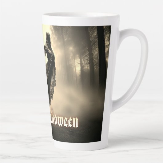 Black Vrouw Ghost in Hellscape - Halloween Latte Mok (Rechts)