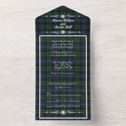 Black Watch Ancient Scottish Tartan All In One Uitnodiging (Binnen)