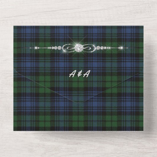 Black Watch Ancient Scottish Tartan All In One Uitnodiging (Achterkant)