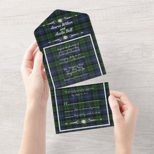 Black Watch Ancient Scottish Tartan All In One Uitnodiging (Afscheurbaar)