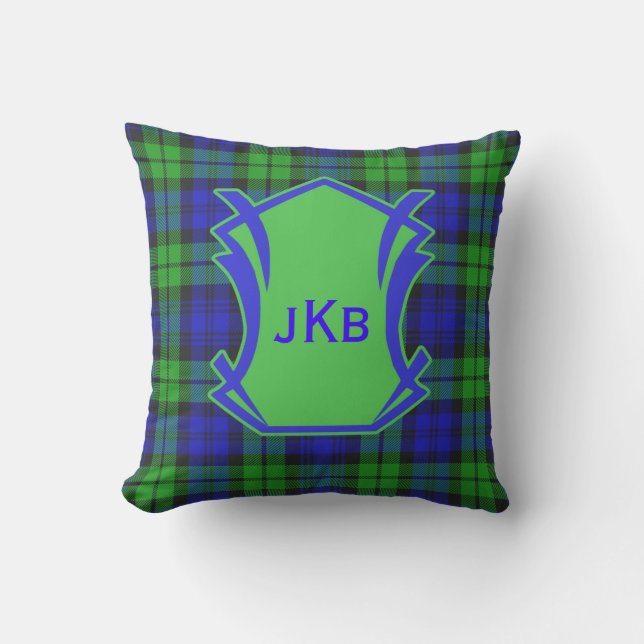 Black Watch Classic Tartan Monogrammed Pillow Kussen (Voorkant)