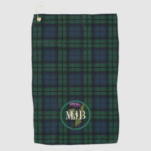 Black Watch Pset Tartan Scottish Thistle Monogram Golfhanddoek