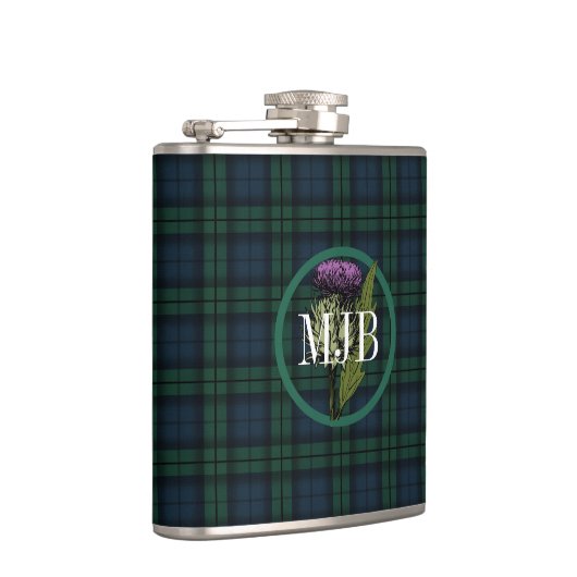 Black Watch Pset Tartan Scottish Thistle Monogram Heupfles (Rechts)