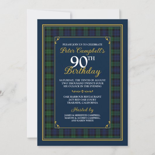Black Watch Tartan 90th Birthday Invitation (Devant)
