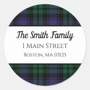 Black Watch Tartan, Plaid Retouradres Ronde Sticker