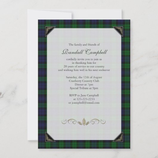 Black Watch Tartan Retraite Party Invitation (Devant)