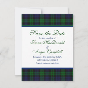 Black Watch Tartan Wedding Save the Date Kaart