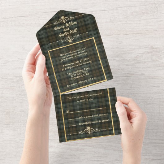 Black Watch Weathered Original Scottish Tartan All In One Uitnodiging (Afscheurbaar)