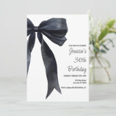Black Watercolor Bow Birthday Elegant Invitation (Debout devant)