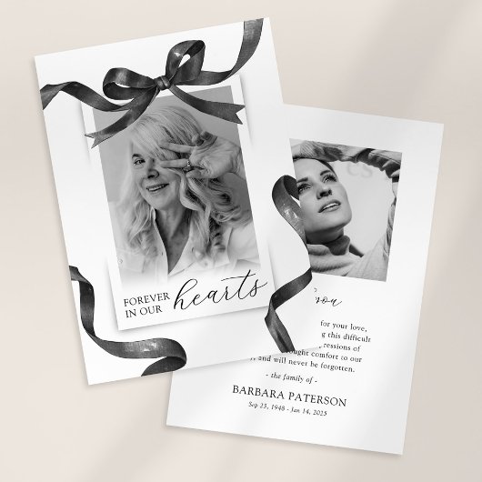 Black Watercolor Bow Funeral Thank You Bedankkaart