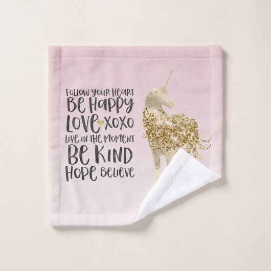 Black Watercolor Inspirational Gold Unicorn (Gant de toilette)