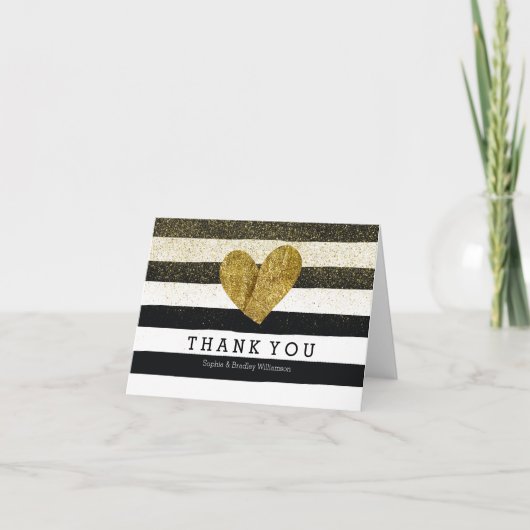 Black Watercolor Stripes Gold Heart Merci (Devant)