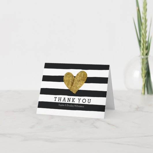 Black Watercolor Stripes Gold Heart Merci (Devant)