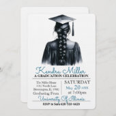 Black Waterverf Afstuderen Invitation Kaart (Voorkant / Achterkant)