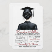 Black Waterverf Afstuderen Invitation Kaart (Voorkant / Achterkant)