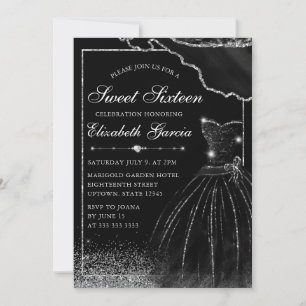 Black Waterverf Dress & Silver Glam Edge Sweet 16 Kaart